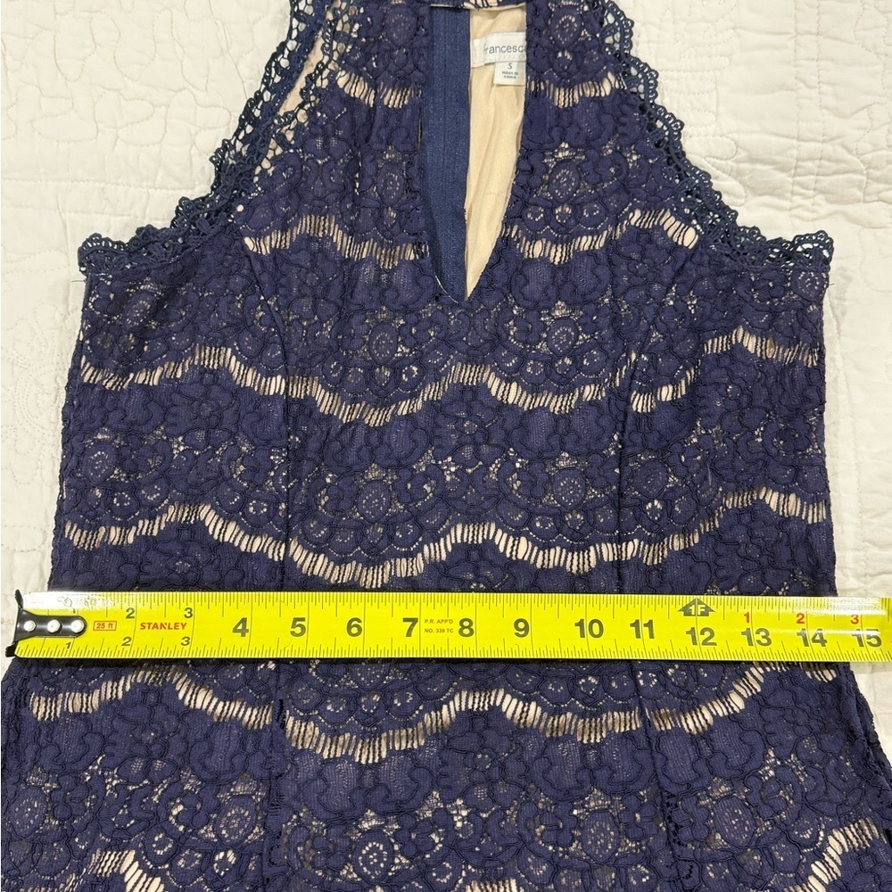 Francesca's Womens Navy Lace Dress with Nude Lining Size S - Picture 5 of 9